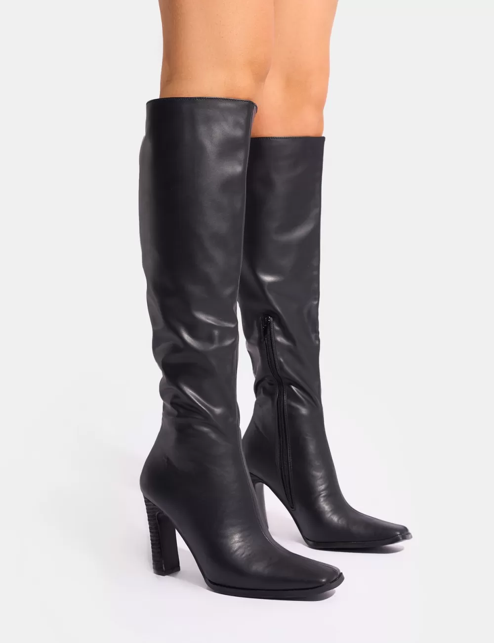 Cheap Public Desire Acquilla Knee High Flared Heel Boots Black