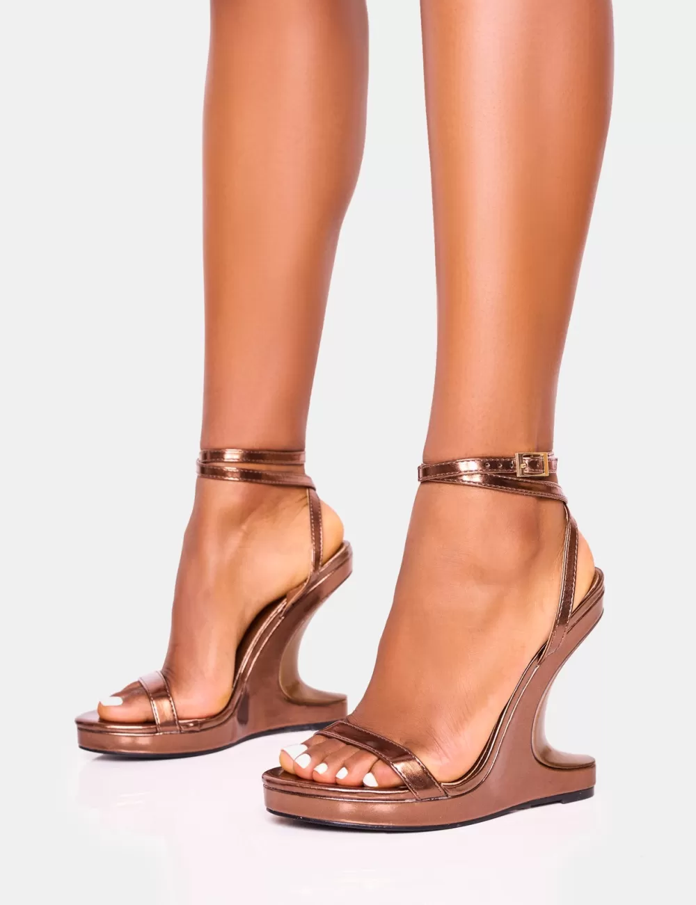 Outlet Public Desire A-list Barely There Wrap Around Platform Cut Out Wedge Heels Bronze