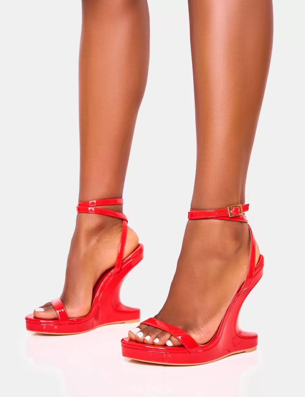 Store Public Desire A-list Barely There Wrap Around Platform Cut Out Wedge Heels Red