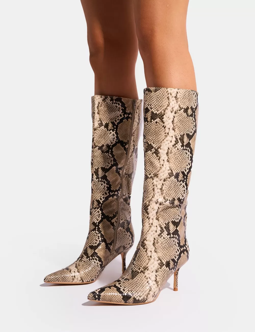 Sale Public Desire Amped Snake Pointed Toe Mid Heel Knee High Boots Multi
