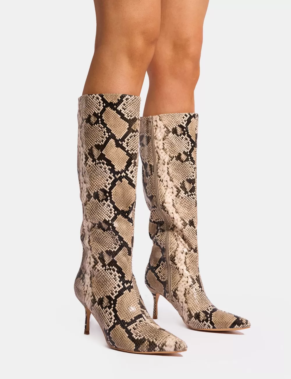 Sale Public Desire Amped Snake Pointed Toe Mid Heel Knee High Boots Multi