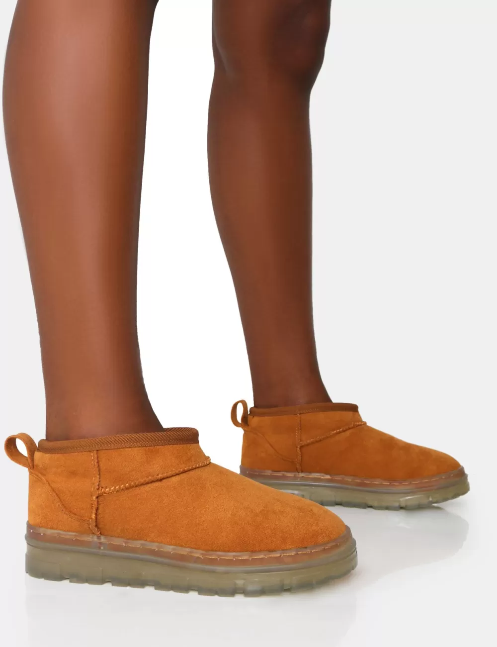 Discount Public Desire Bambi Tan Faux Suede Ultra Mini Ankle Boots Brown