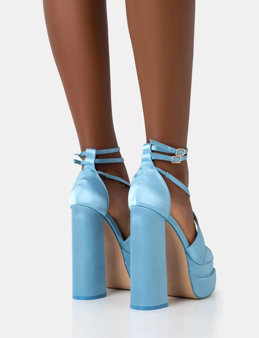 Best Public Desire Breanna Wide Fit Baby Satin Double Platform Block Heels Blue