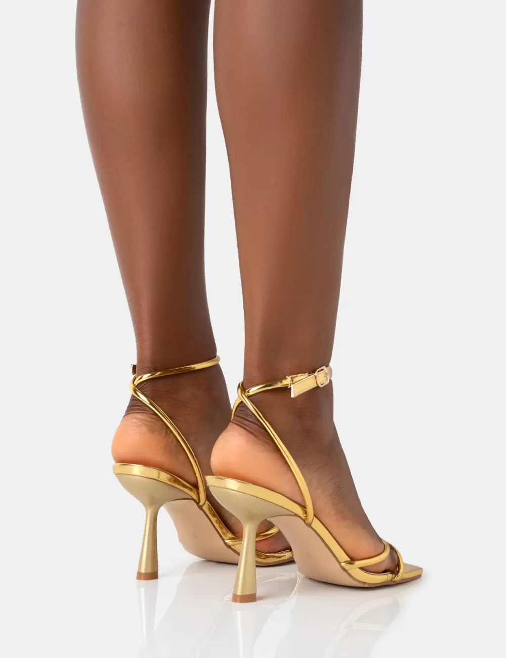 Store Public Desire Bree PU Barely There Square Toe Mid Stiletto Heels Gold