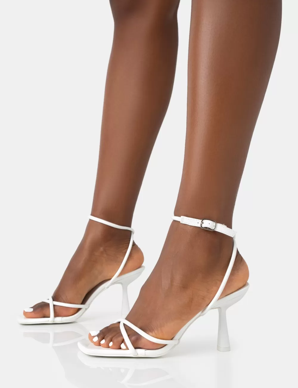 Hot Public Desire Bree Patent Barely There Square Toe Mid Stiletto Heels White