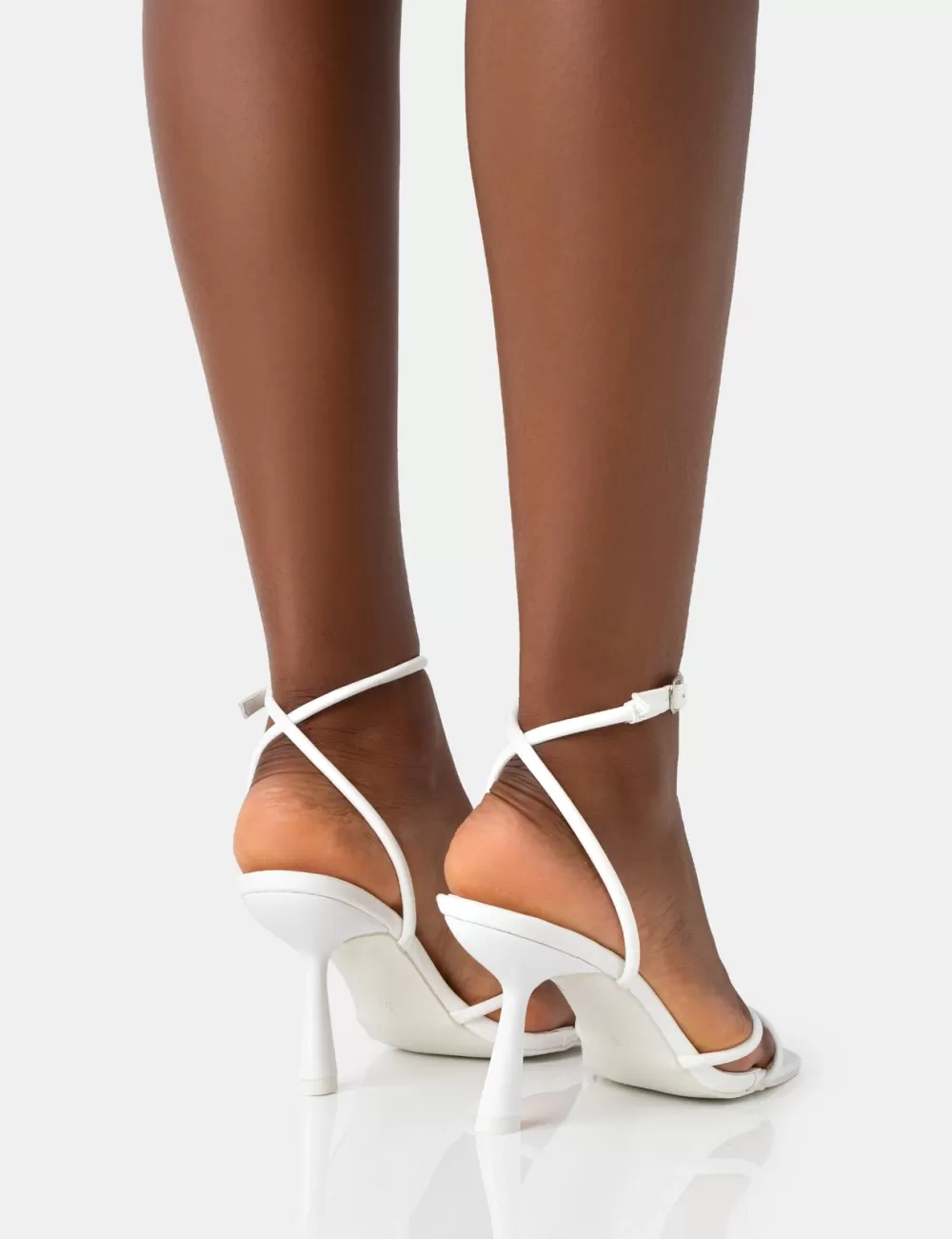 Hot Public Desire Bree Patent Barely There Square Toe Mid Stiletto Heels White