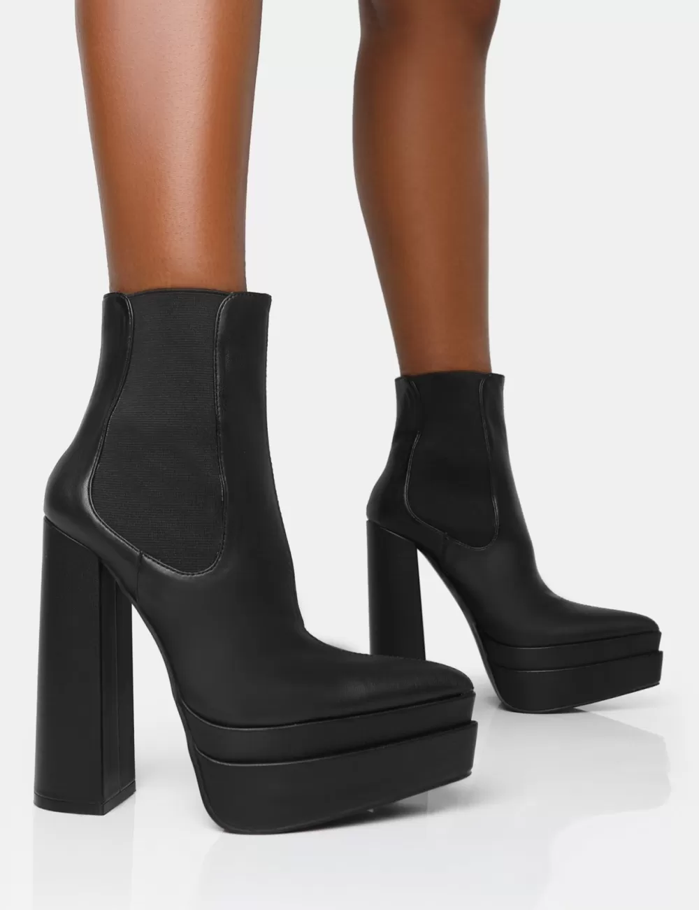 Store Public Desire Cady Pu Platform Pointed Toe Block Heel Ankle Boots Black