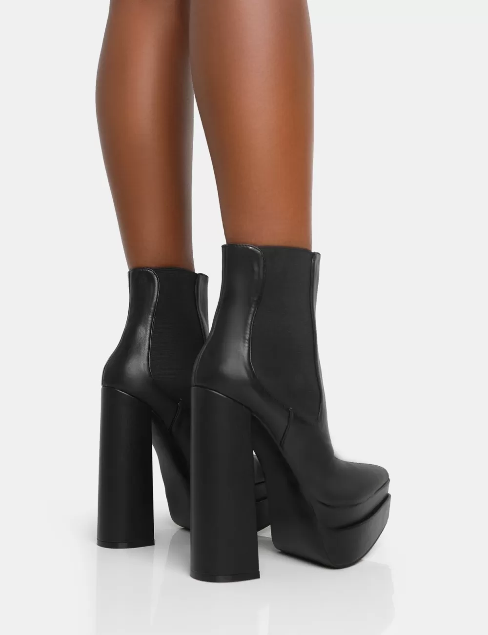 Store Public Desire Cady Pu Platform Pointed Toe Block Heel Ankle Boots Black