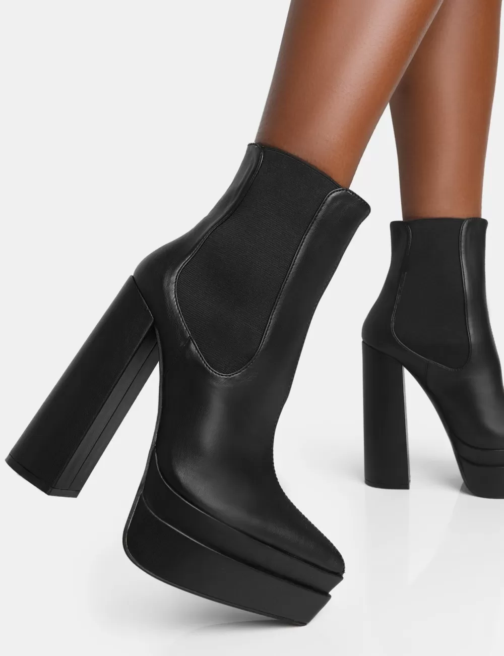 Store Public Desire Cady Pu Platform Pointed Toe Block Heel Ankle Boots Black