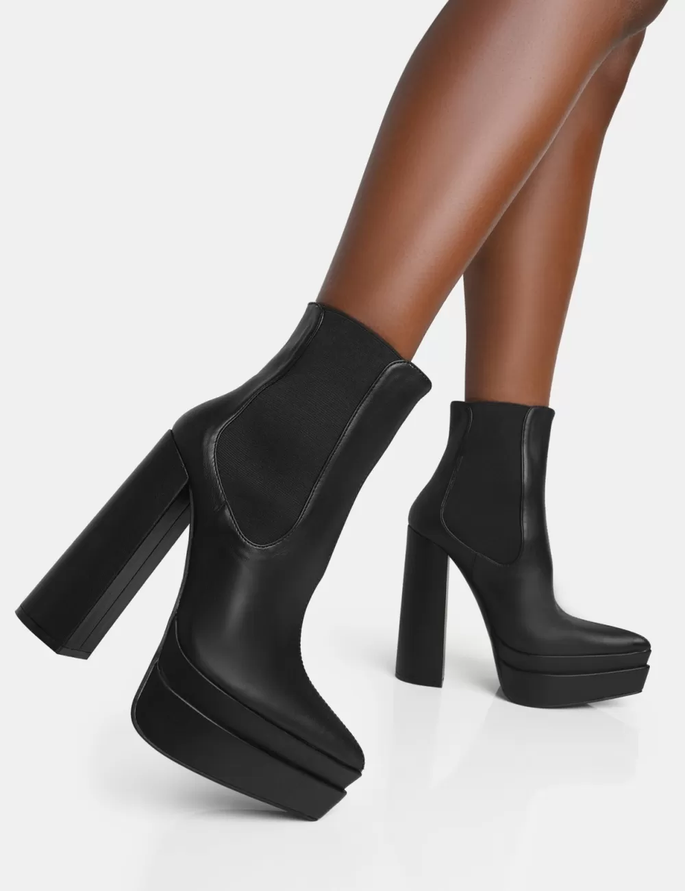 Store Public Desire Cady Pu Platform Pointed Toe Block Heel Ankle Boots Black