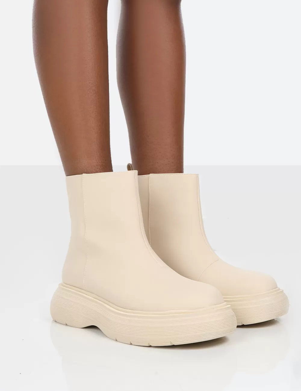 Clearance Public Desire Caia Nude Platform Chunky Sole Ankle Boot Neutral