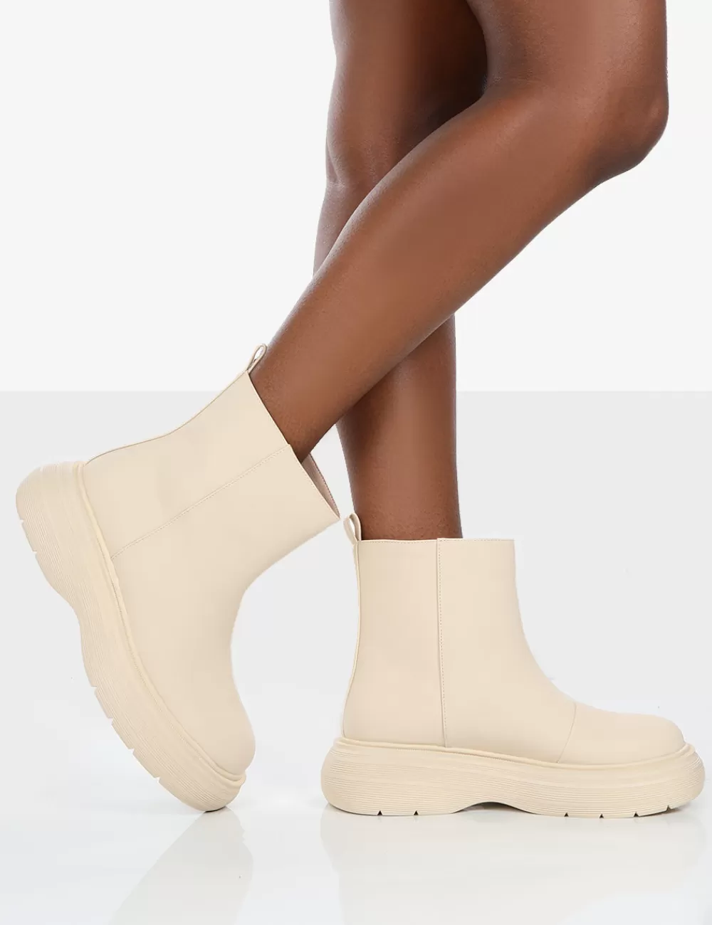 Clearance Public Desire Caia Nude Platform Chunky Sole Ankle Boot Neutral