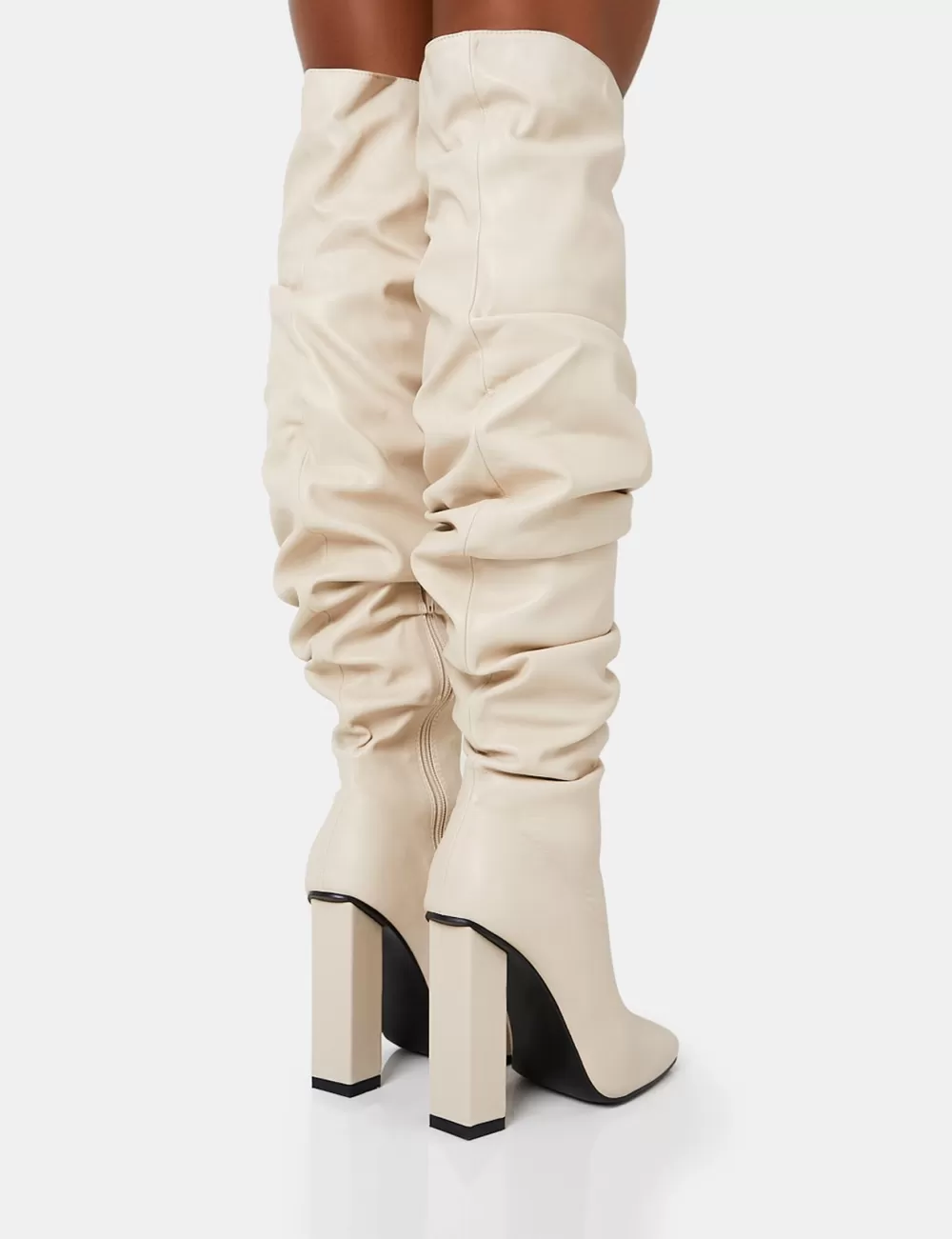 Outlet Public Desire Cassia Square Toe Block Heel Over The Knee Boots Ecru