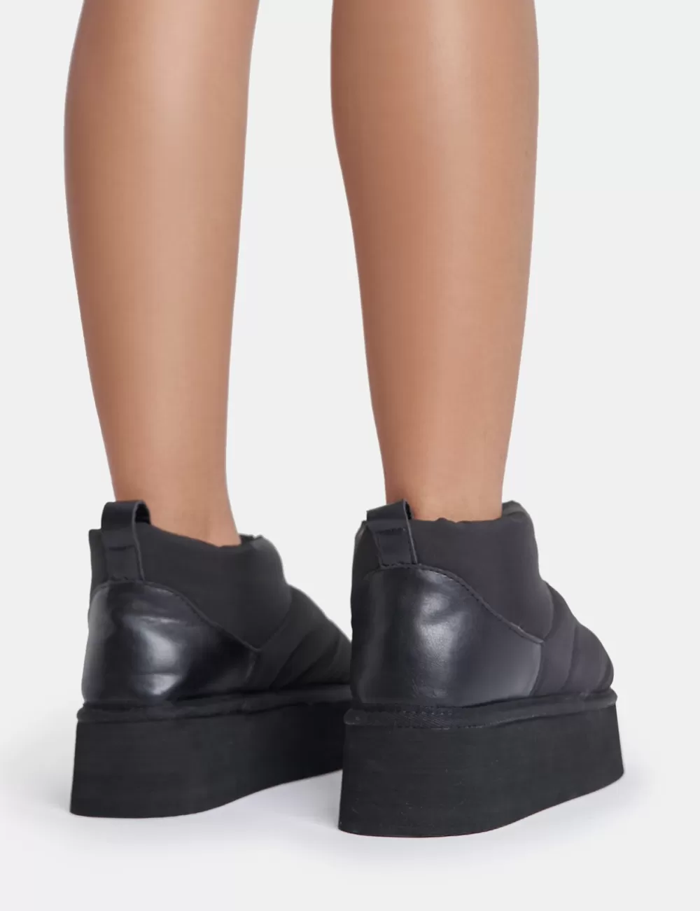 Clearance Public Desire Chill Out Nylon Puffer Ultra Mini Ankle Platform Boots Black