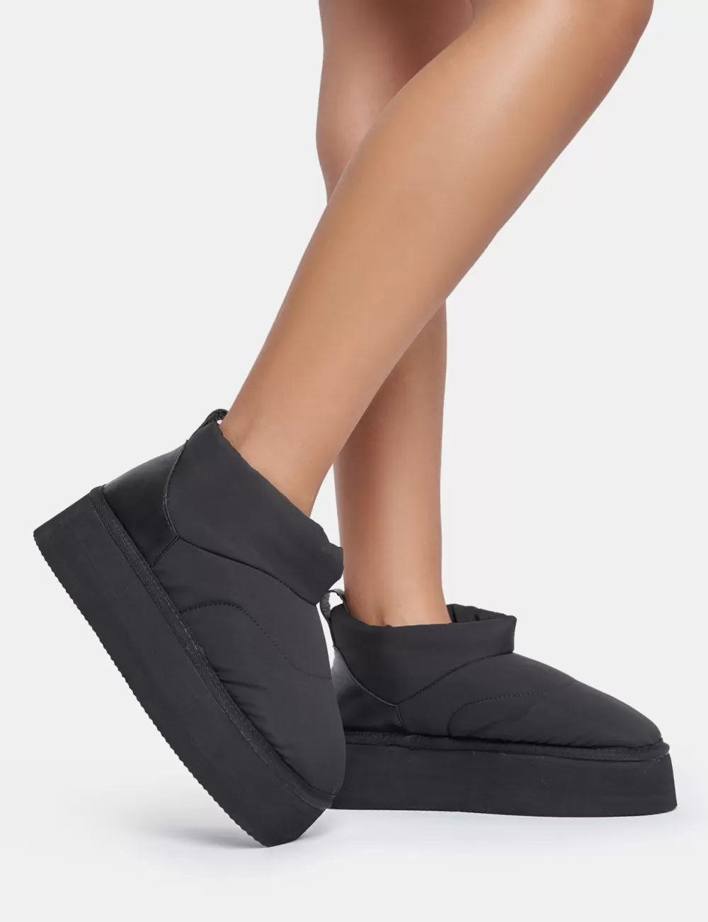 Clearance Public Desire Chill Out Nylon Puffer Ultra Mini Ankle Platform Boots Black
