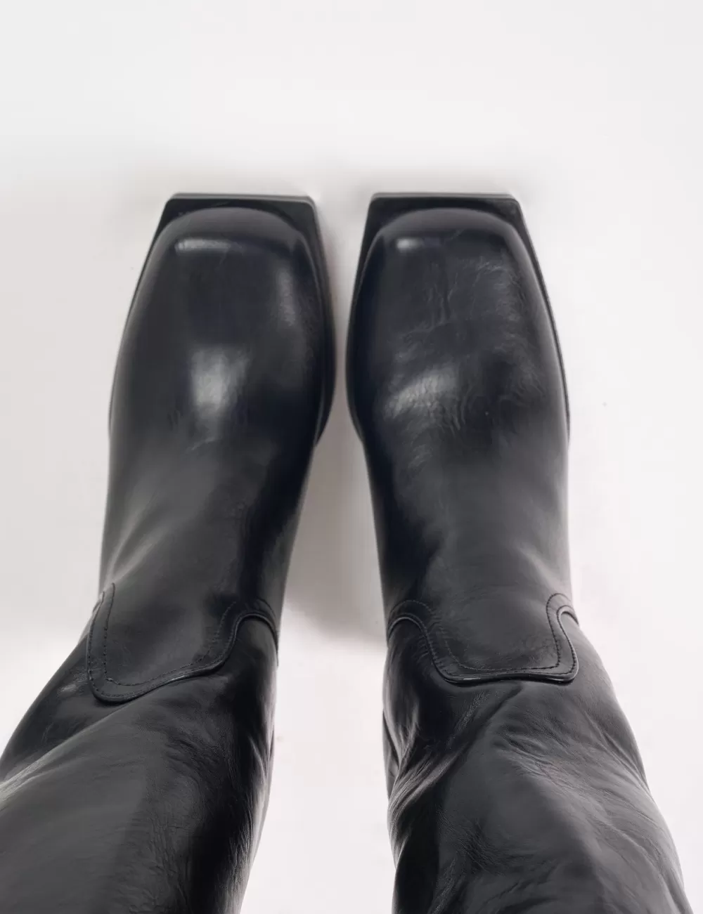 Hot Public Desire Colden Vintage Fur Trim Block Heel Knee High Boots Black