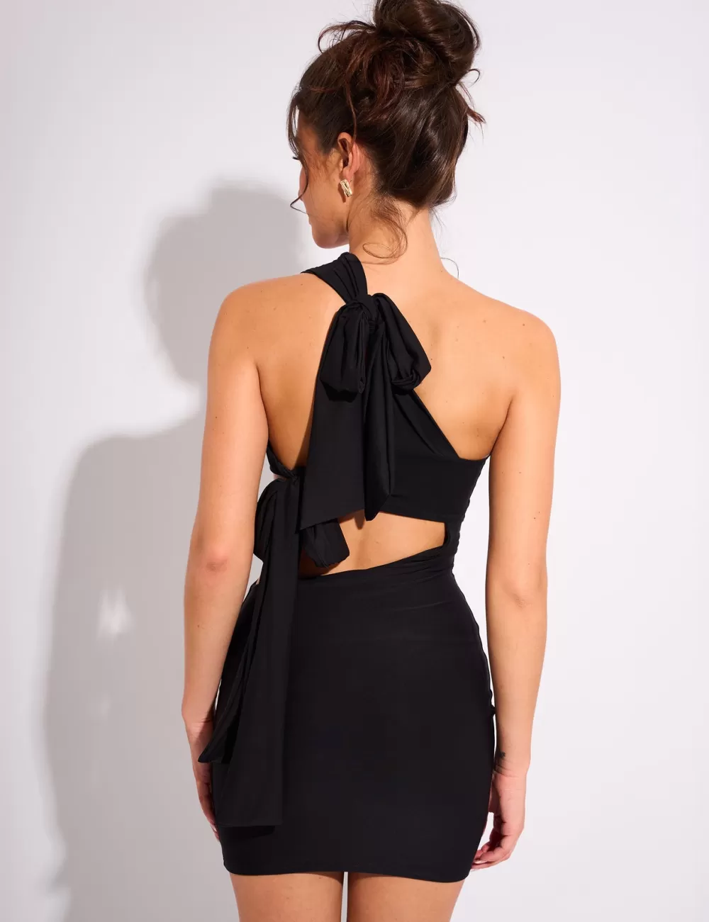 New Public Desire Cut Out Detail Tie Back Luxe Slinky Mini Dress Black