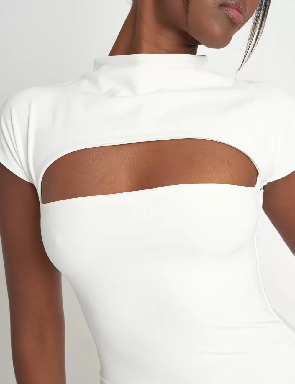 Best Public Desire Cut Out Short Sleeve Luxe Slinky Mini Dress White