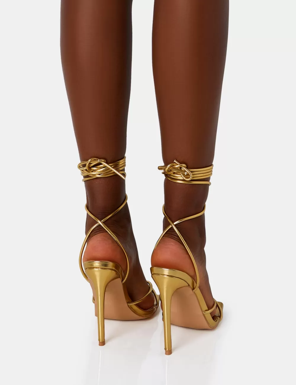 Sale Public Desire Dax PU Barely There Lace Up Square Toe Stiletto Heels Gold