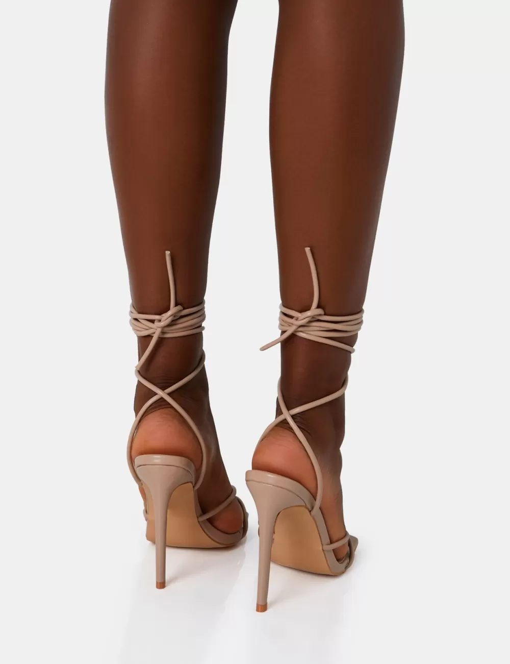 Flash Sale Public Desire Dax Nude PU Barely There Lace Up Square Toe Stiletto Heels Neutral