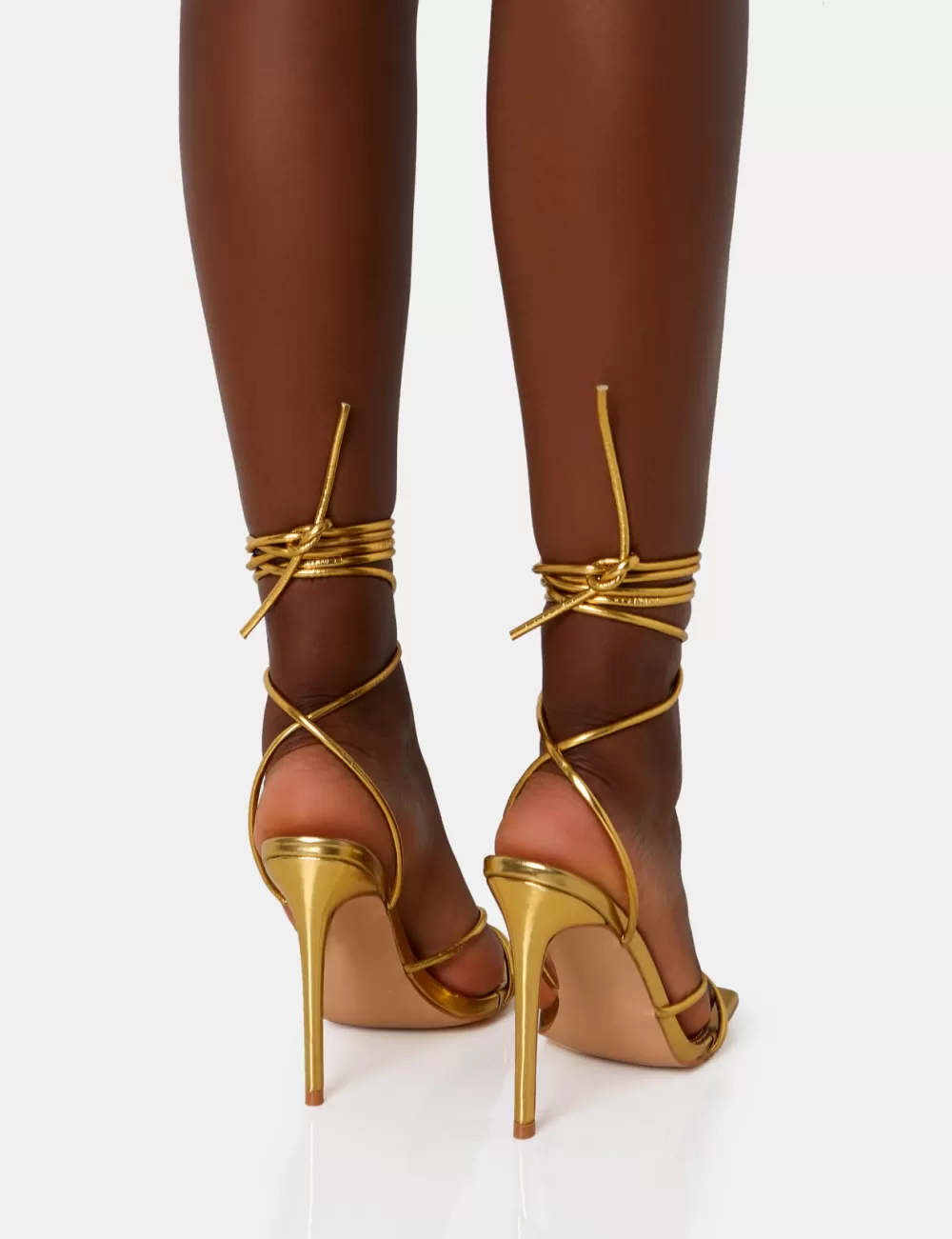 Clearance Public Desire Dax Wide Fit Pu Barely There Lace Up Square Toe Stiletto Heels Gold