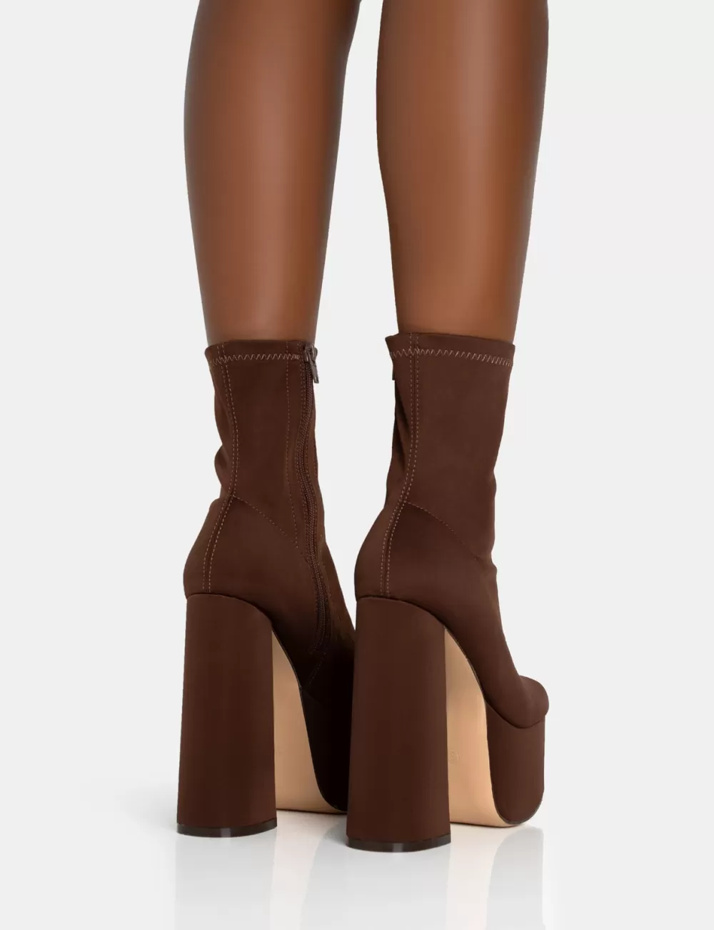 Cheap Public Desire Dominate Chocolate Nylon Platform Rounded Block Heeled Ankle Boots Brown