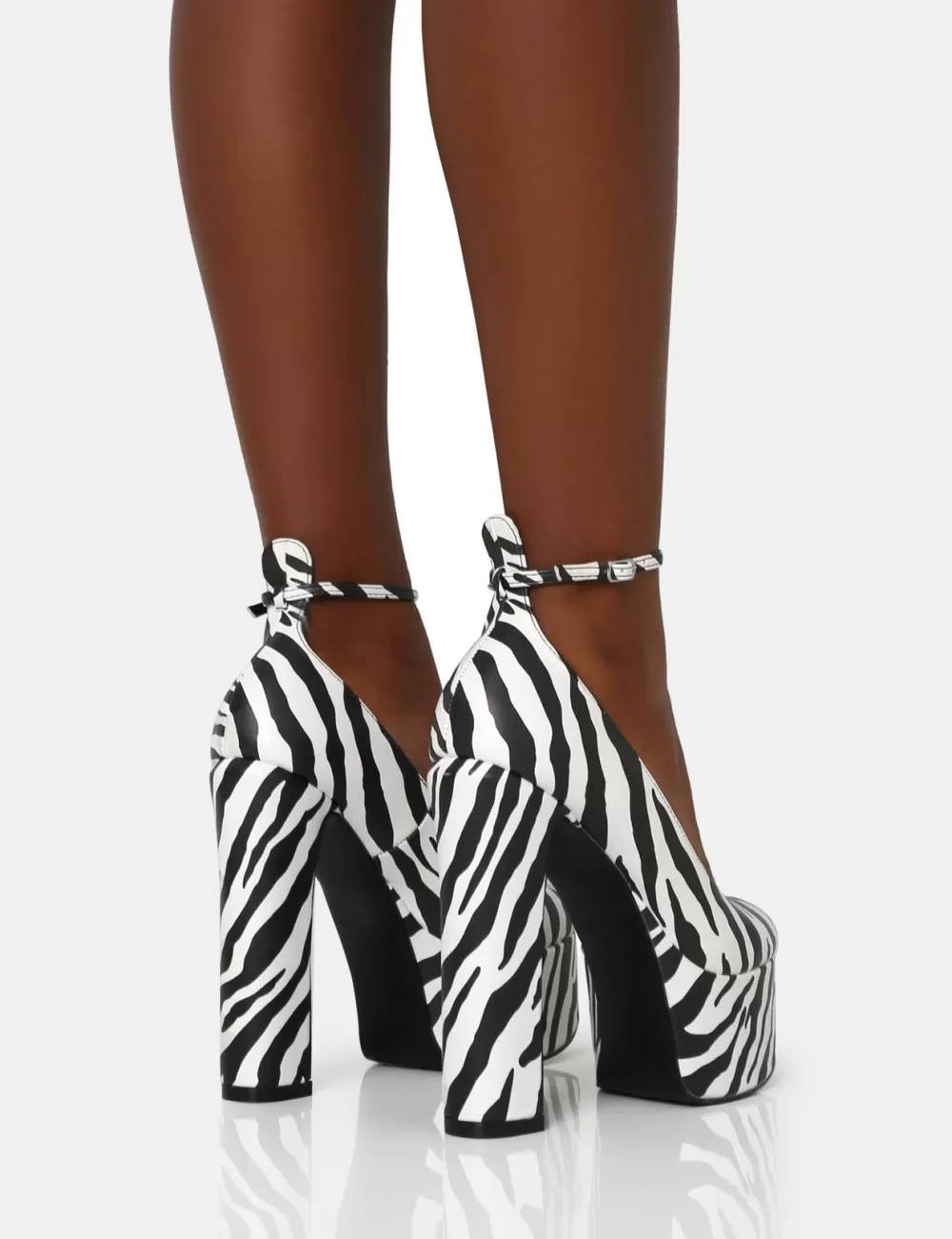 Cheap Public Desire Donatella Zebra Print Ankle Strap Rounded Toe Platform Block Heels Multi