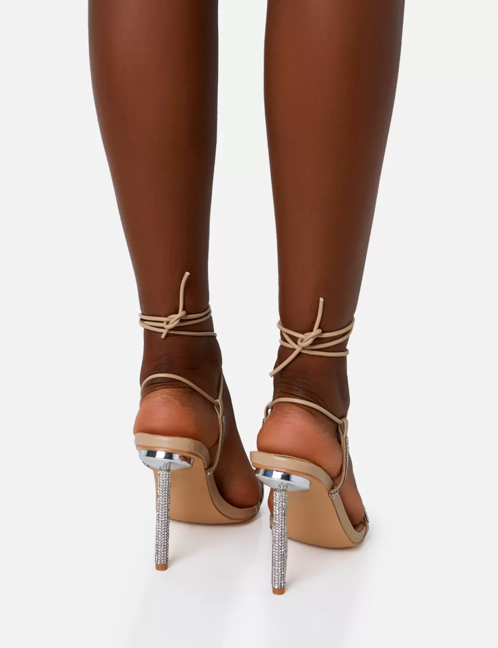 Store Public Desire Dream Nude Pu Strappy Diamante Heel Detail Pointed Toe Stilettos Neutral