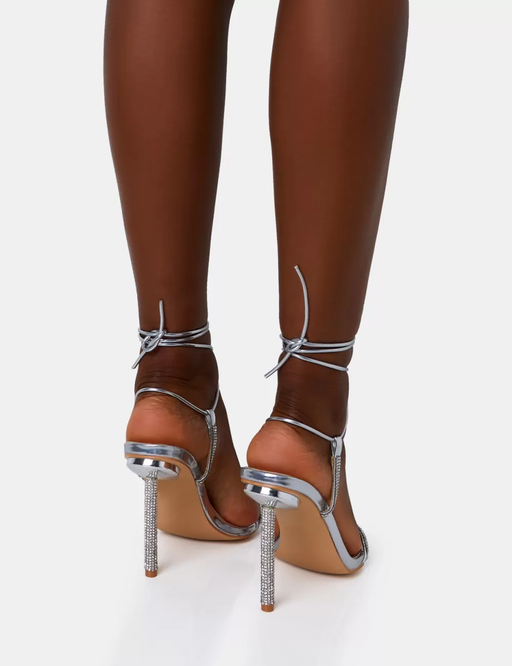 Cheap Public Desire Dream Mirror Strappy Diamante Heel Detail Pointed Toe Stiletto Silver