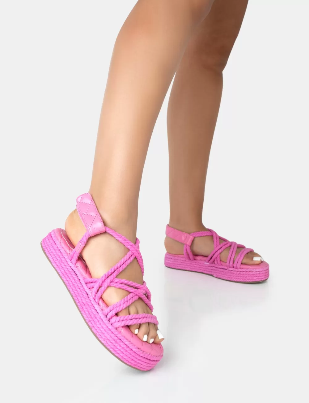 Online Public Desire Duffy Rope Flat Dad Sandals Pink