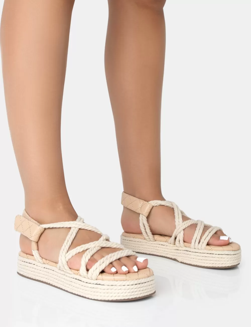 Sale Public Desire Duffy Wide Fit Ecru Rope Flat Dad Sandals Neutral