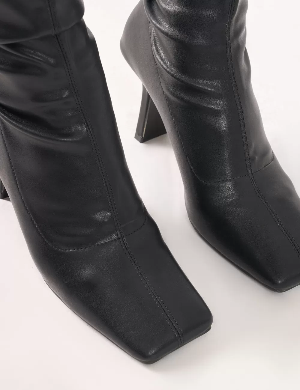 Outlet Public Desire Electra Square Toe Mid Heeled Over The Knee Boots Black
