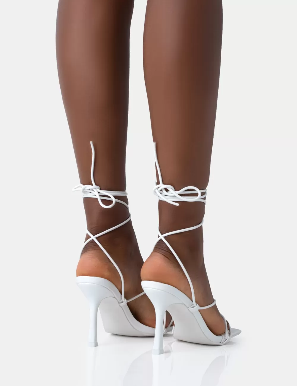 New Public Desire Euphoria White Pu Square Toe Lace Up Mid Heels