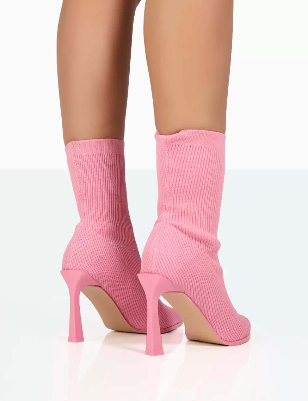 Sale Public Desire Farah Knitted Pointed Toe Stiletto Heel Ankle Sock Boots Pink