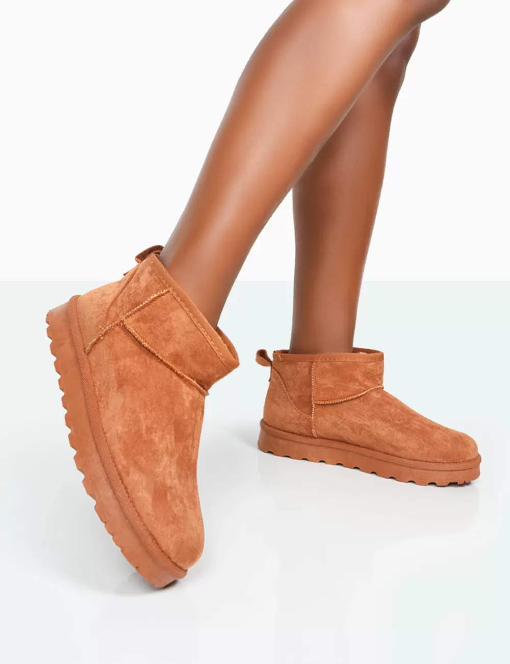Hot Public Desire Flurry Chestnut Faux Suede Ultra Mini Ankle Boots Brown