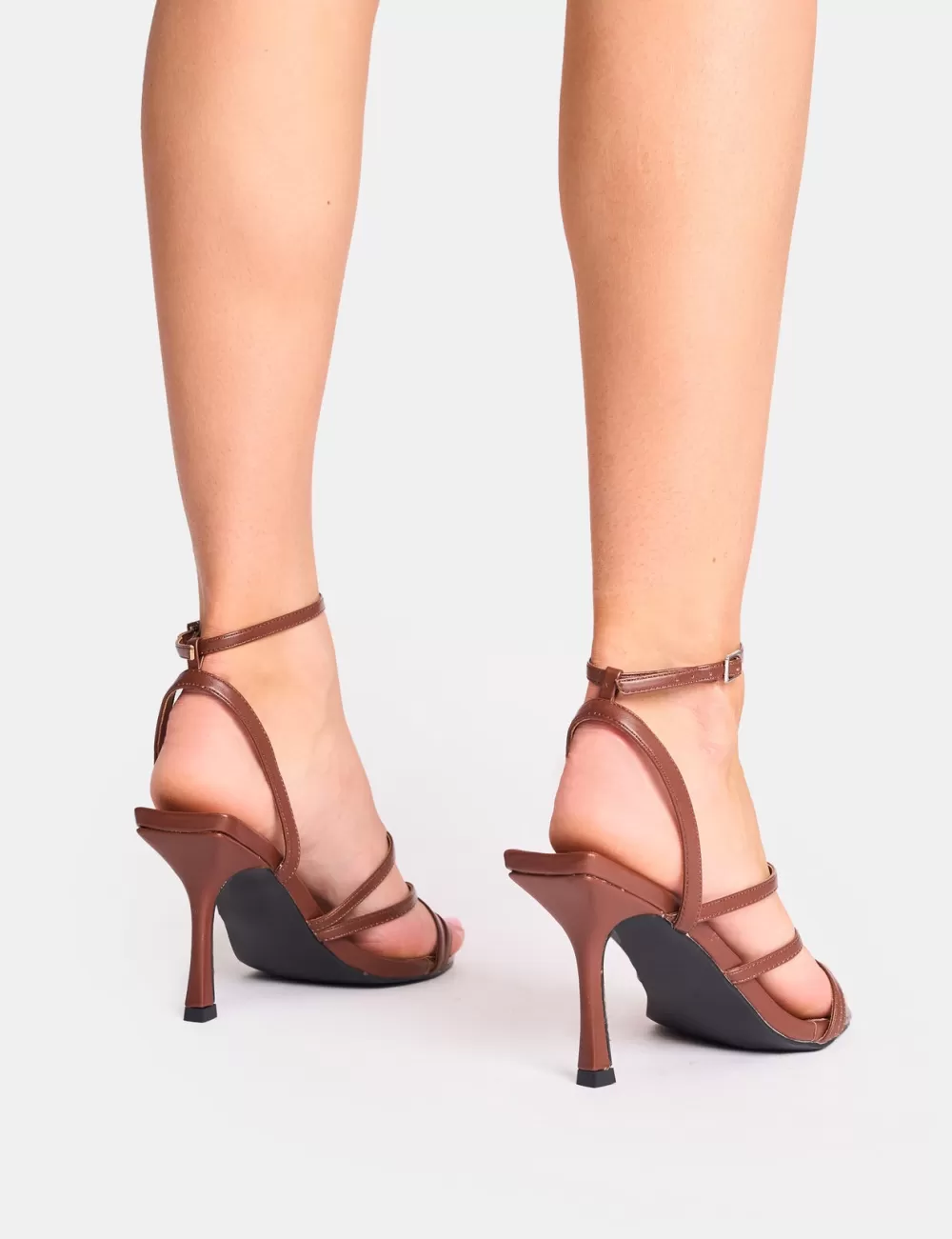 Online Public Desire Free Spirit Wide Fit Strappy Round Toe Mid Heels Chocolate