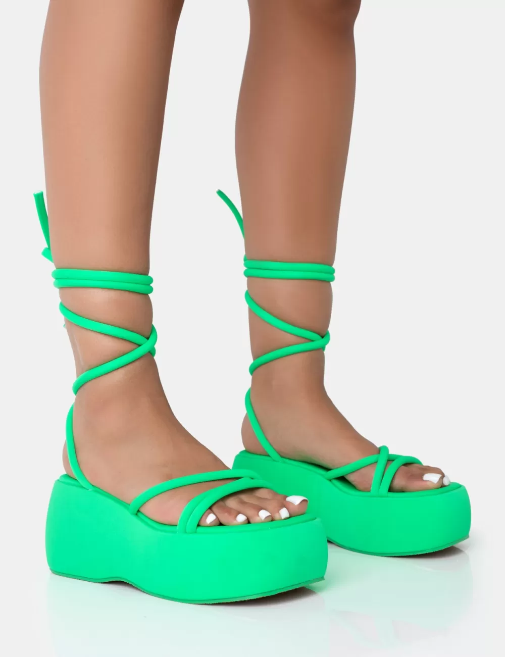 Store Public Desire Full Moon Lime Nylon Lace Up Chunky Platform Sandals Green