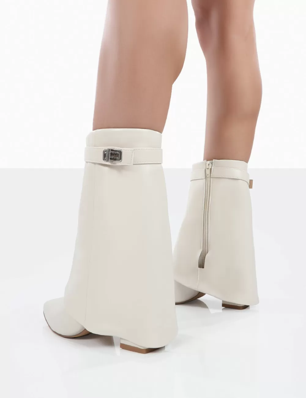 Flash Sale Public Desire Fyre Wide Fit Pointed Toe Block Heeled Ankle Boots Ecru