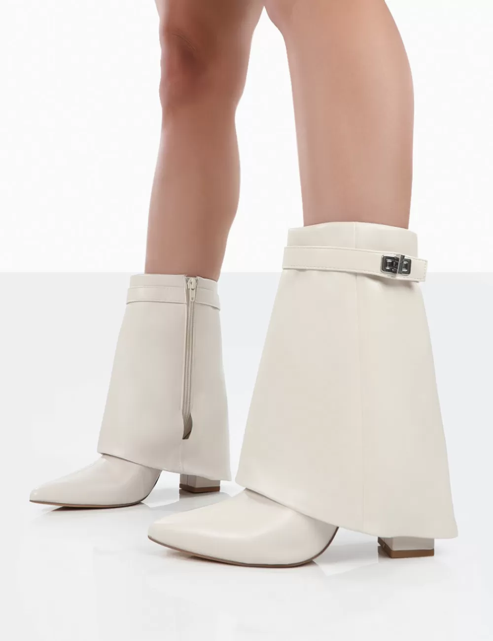 Flash Sale Public Desire Fyre Wide Fit Pointed Toe Block Heeled Ankle Boots Ecru