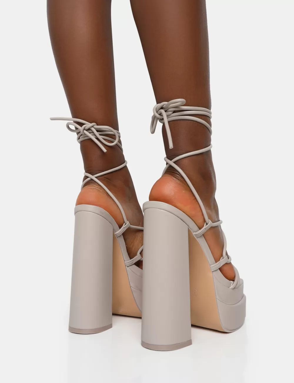 Hot Public Desire Glow Girl Stone Pu Lace Up Platform High Heels Neutral