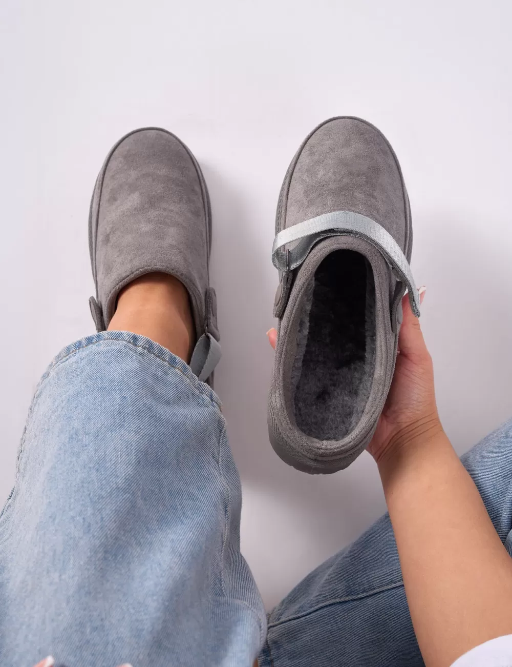 Cheap Public Desire Goldie Faux Fur Lined Mules Grey