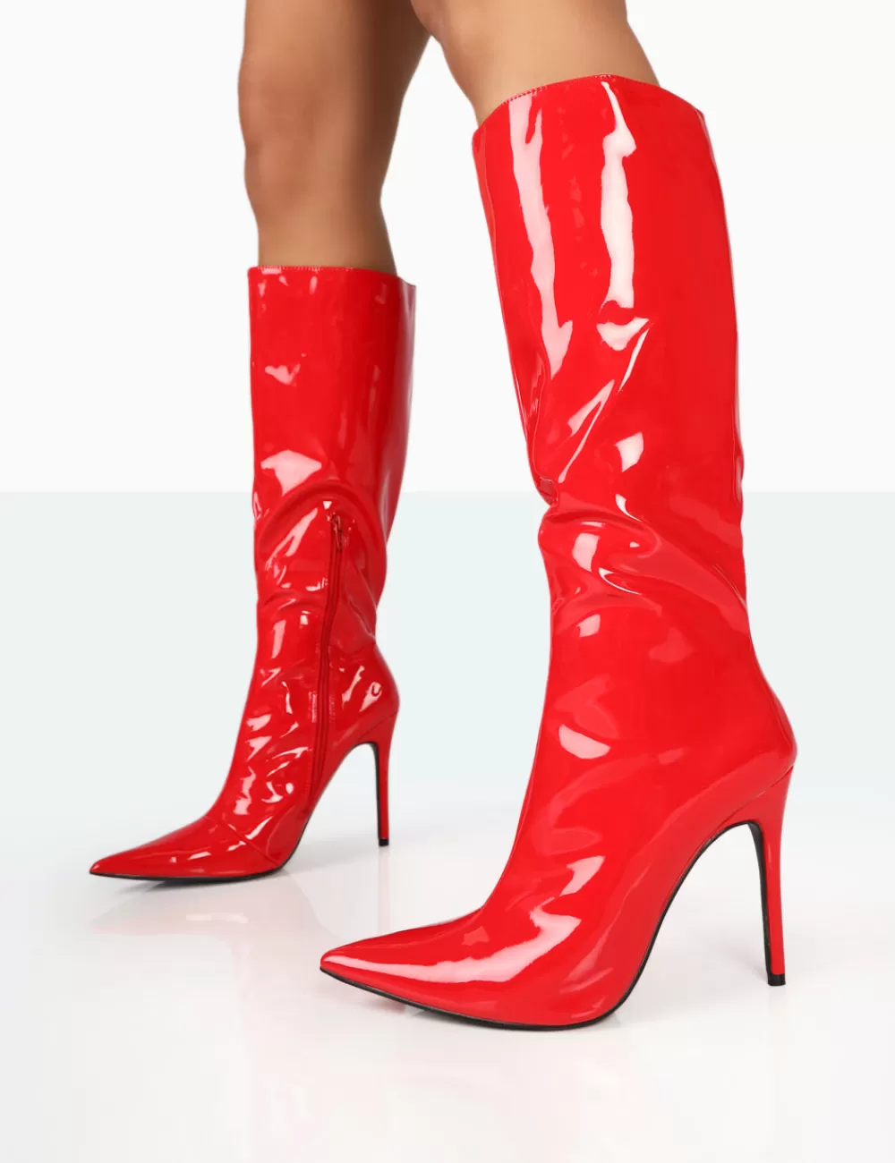 Sale Public Desire Horizon Patent Stiletto Knee High Boots Red