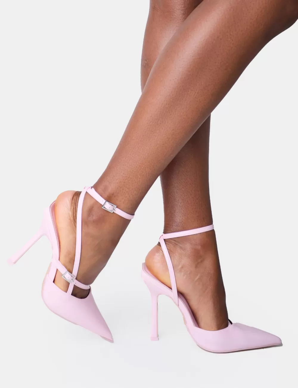 Clearance Public Desire Idol Patent Buckle Strappy Detail Stiletto Court High Heels Pink