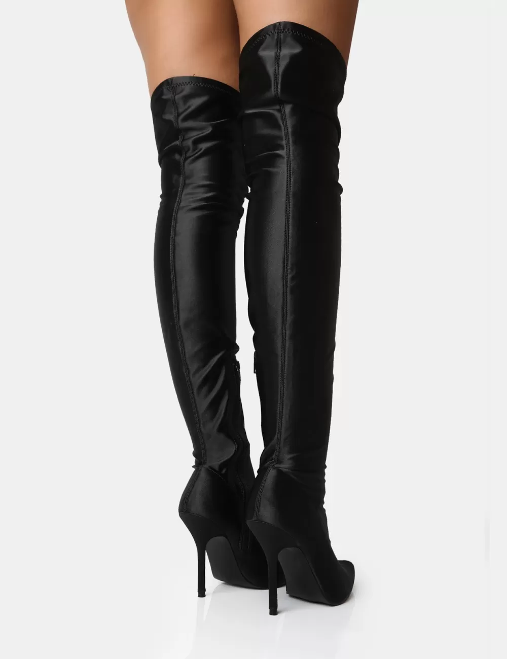 Online Public Desire Instinct Lycra Pointed Toe Stiletto Over The Knee Boots Black