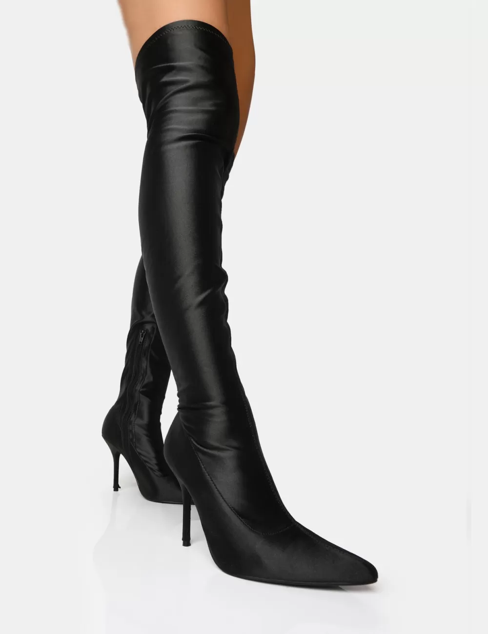 Online Public Desire Instinct Lycra Pointed Toe Stiletto Over The Knee Boots Black