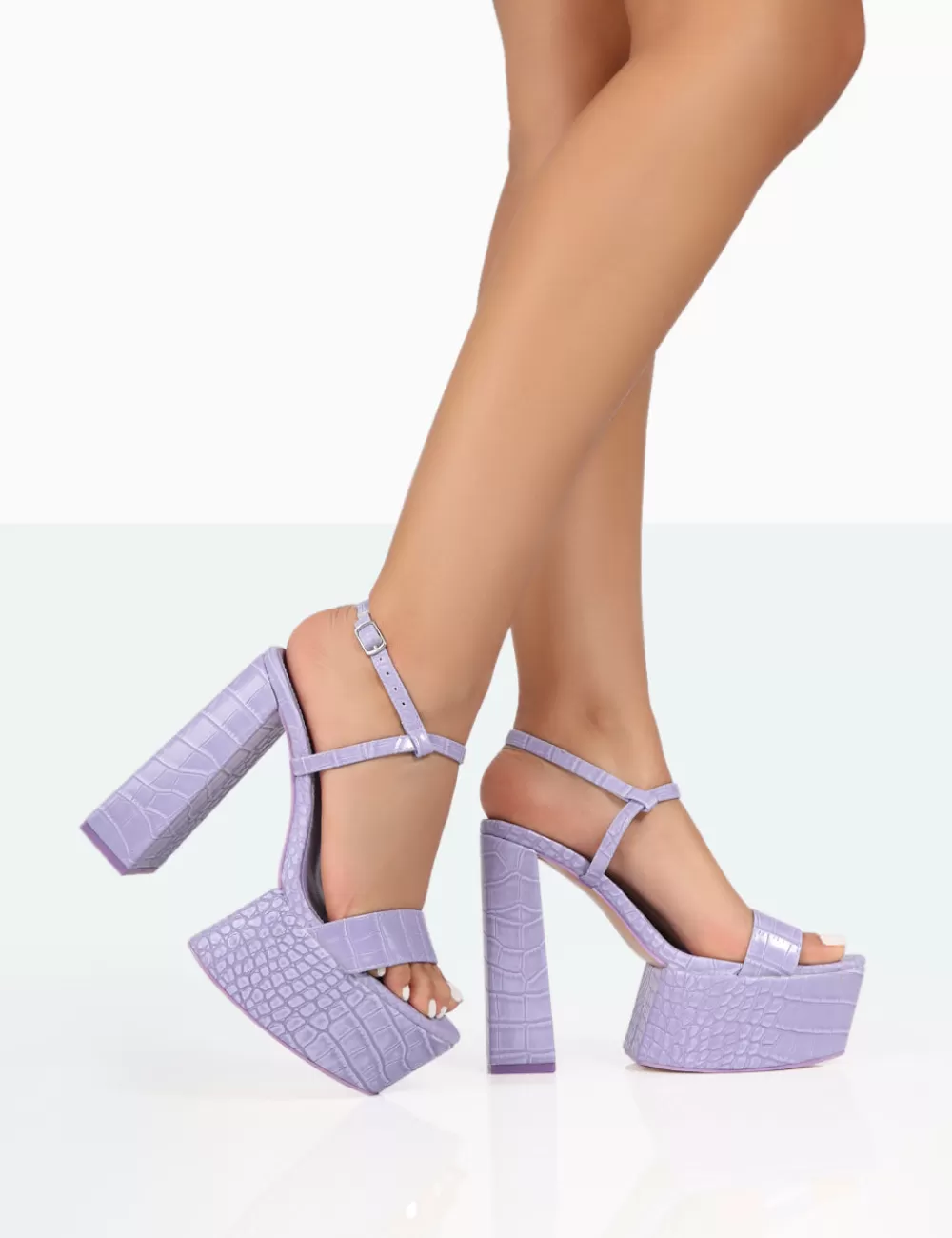 Clearance Public Desire Jesse Croc Platform Block High Heels Purple