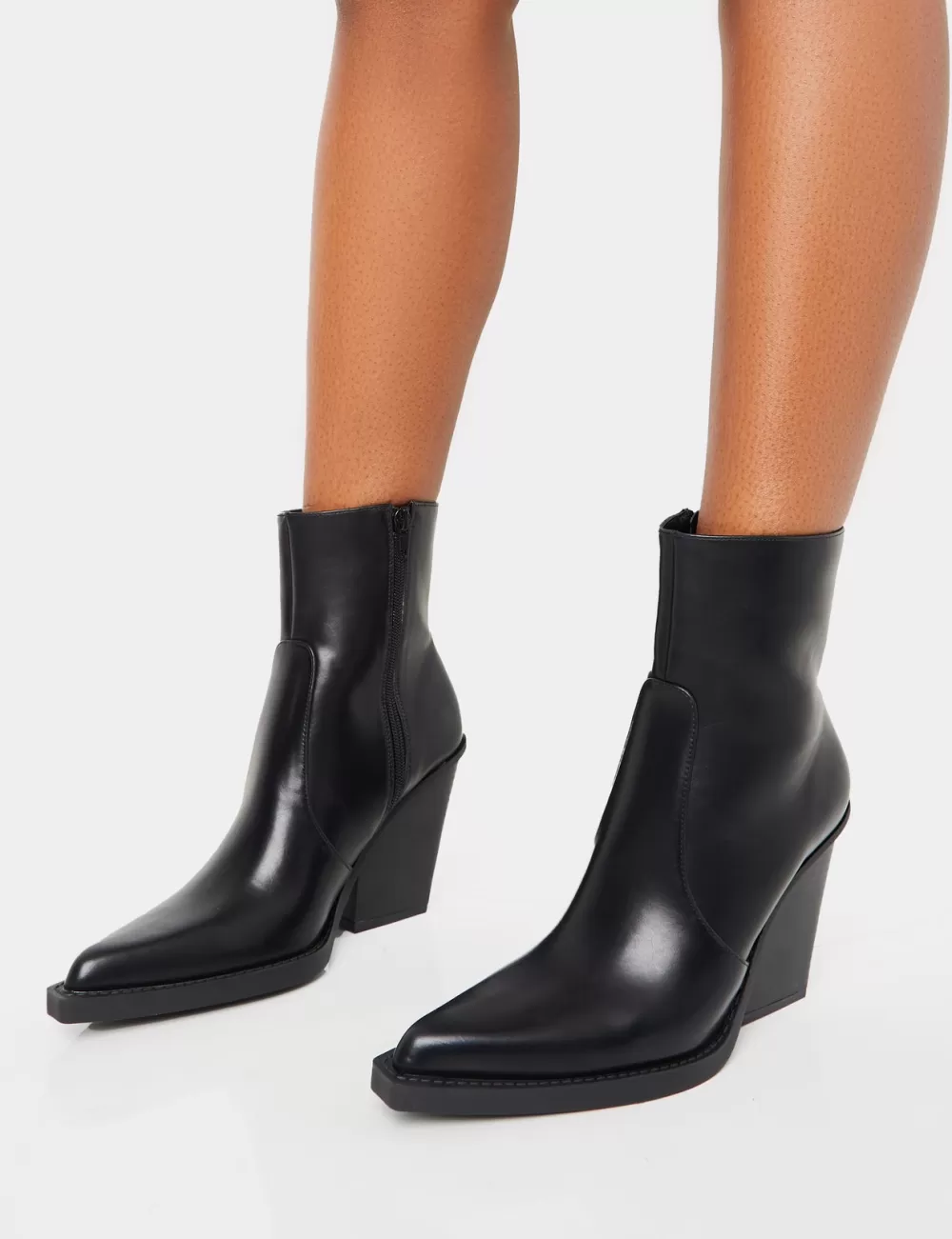 Outlet Public Desire Jessie Pu Western Pointed Toe Block Heeled Ankle Boots Black