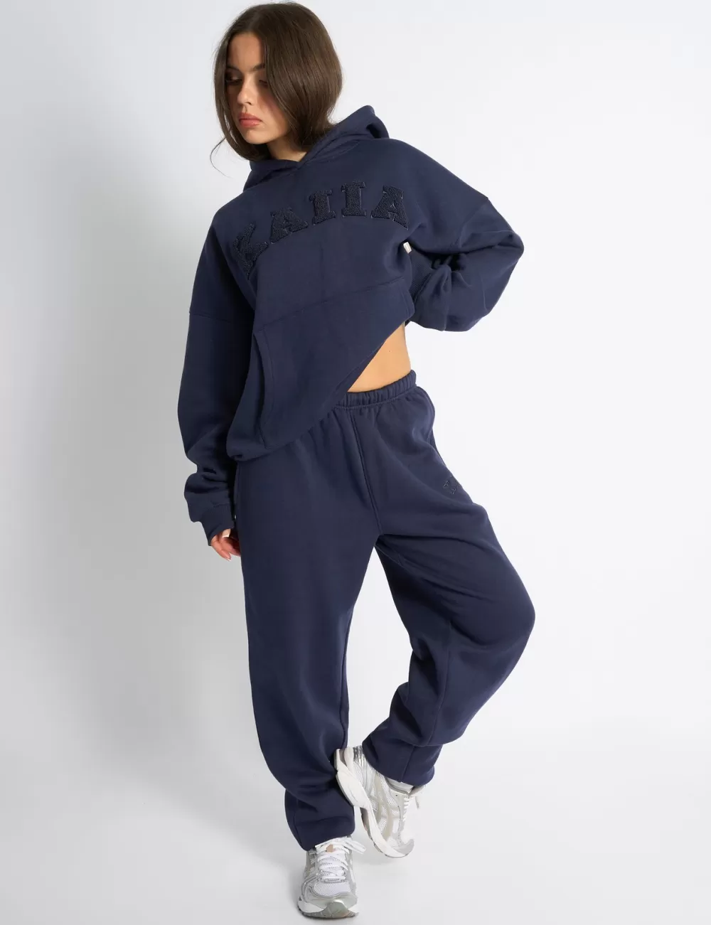 New Public Desire Kaiia Borg Slogan Oversized Hoodie Deep Blue Deep_blue