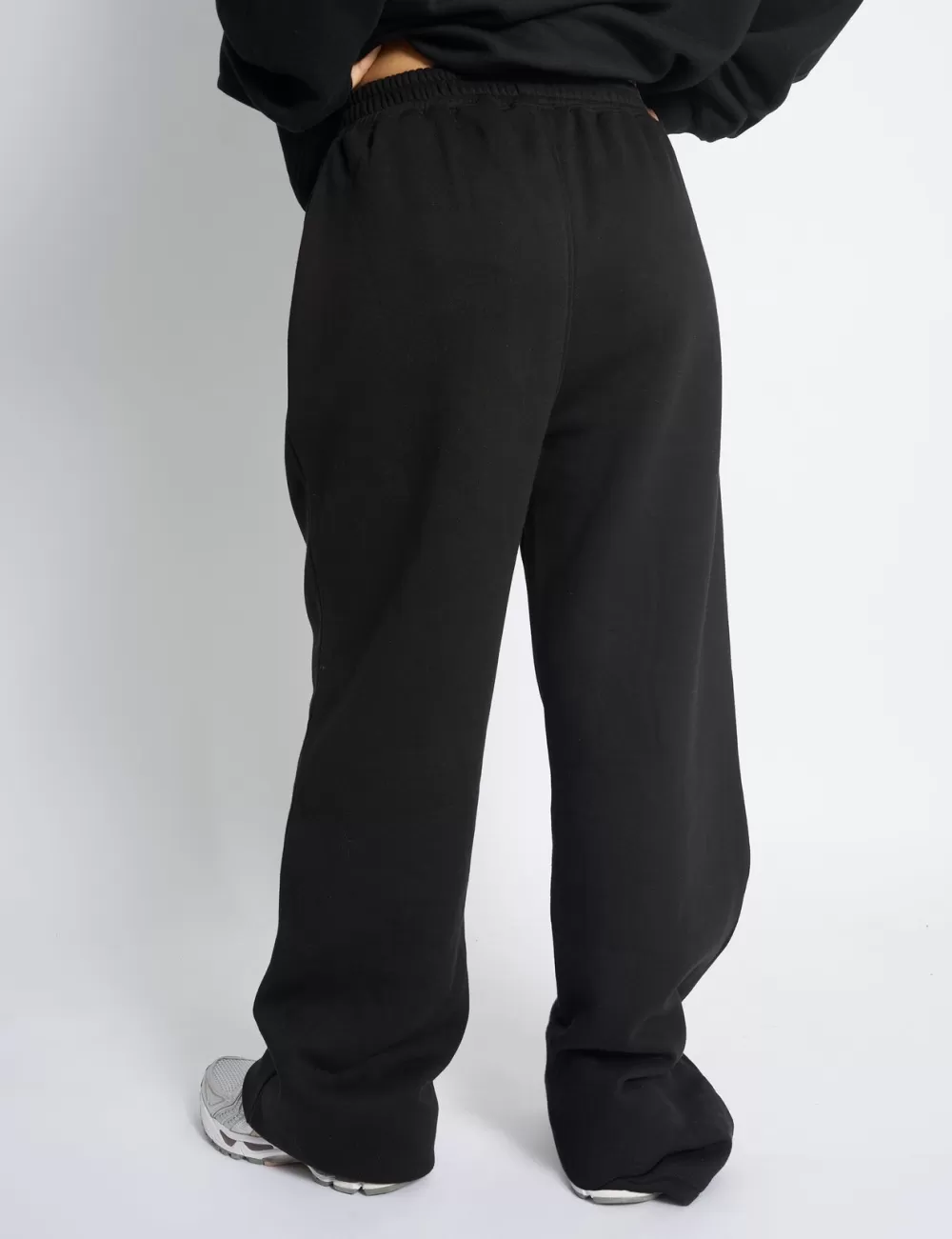 Fashion Public Desire Kaiia Bow Embroidered Ribbed Waistband Wide Leg Joggers Black & Silver Black_u0026_silver