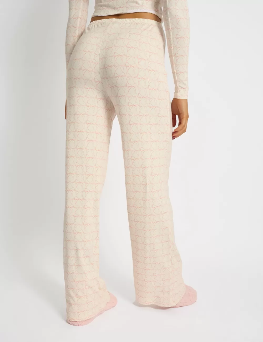 Best Sale Public Desire Kaiia Bow Print Lace Wrap Top & Trouser Pj Set Cream & Pink Cream_pink